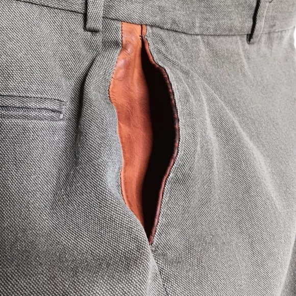 Vintage Orvis 34x29.5 Canvas Pants Leather Trim Sporting USA Made Green Hunting - Picture 13 of 16